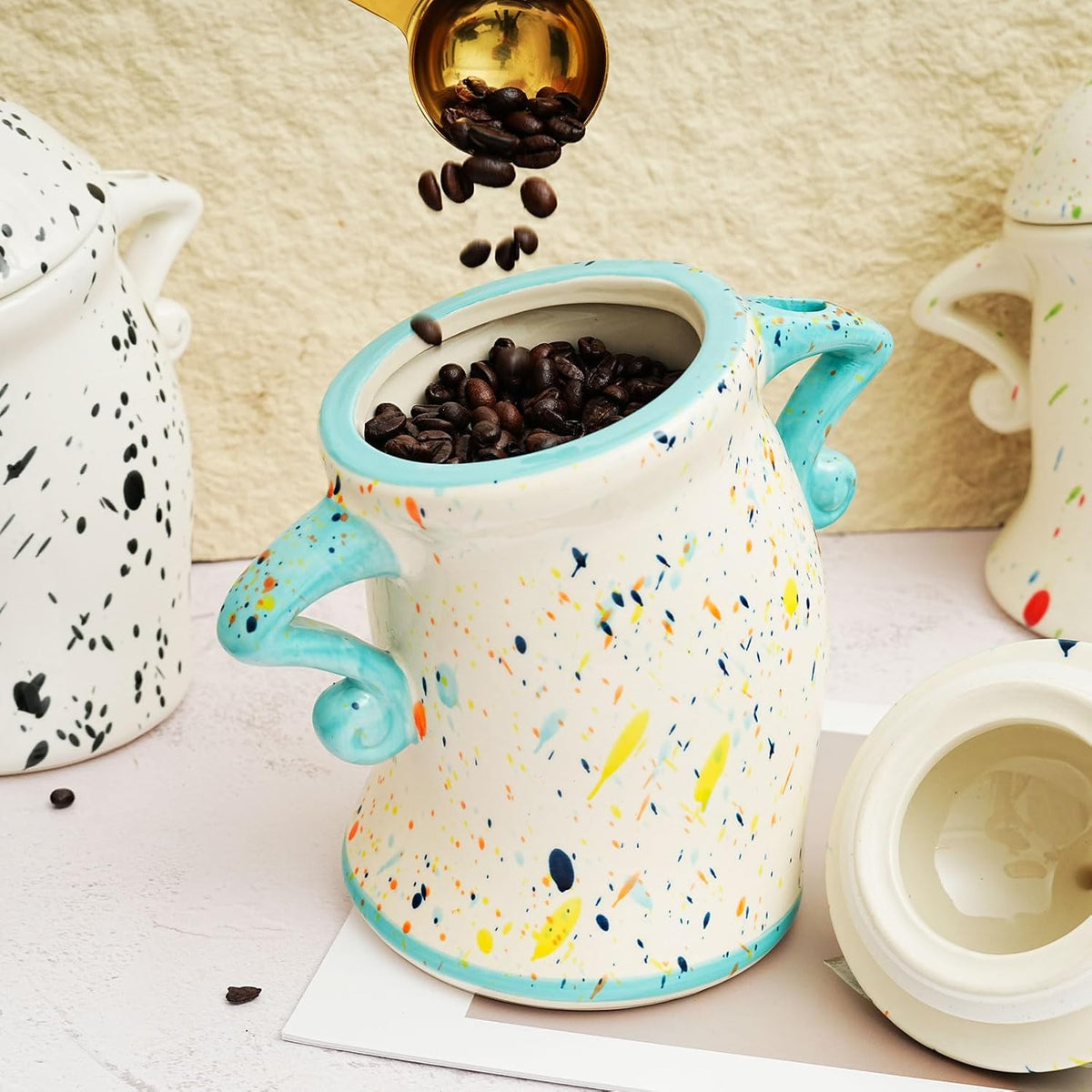 Sassy Handmade Ceramic Storage Canister with Attitude, Airtight Coffee Kitchen Canister for Sugar, Flour, Tea,Nuts (Cyan)