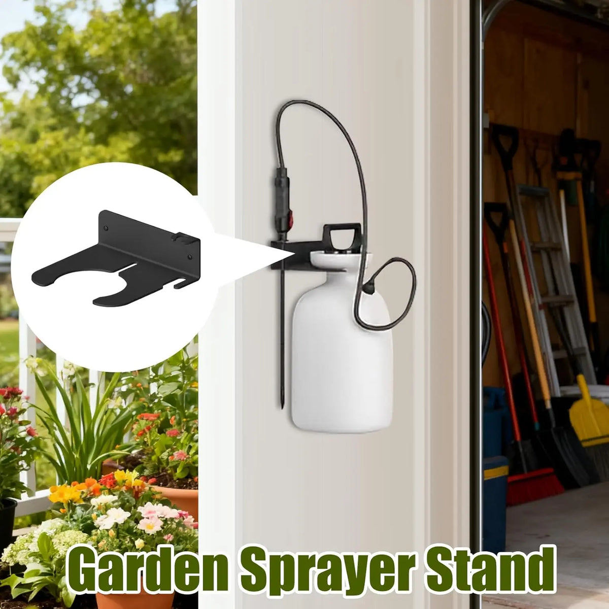 2Pcs Wall Mounted Spray Bottle Holder - Lightweight Tool Organizer with Multi-Function Hooks (Wall, Home Organizer, Hose), Zoned Storage Bracket for Garage, Lawn Care Outdoor Tool Hold Use