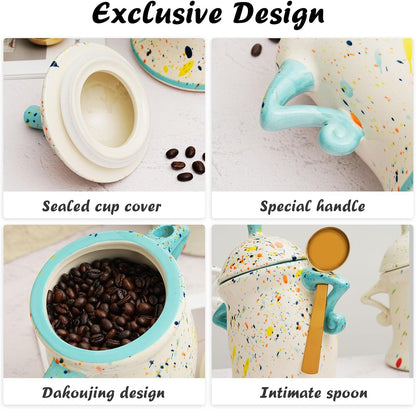 Sassy Handmade Ceramic Storage Canister with Attitude, Airtight Coffee Kitchen Canister for Sugar, Flour, Tea,Nuts (Cyan)