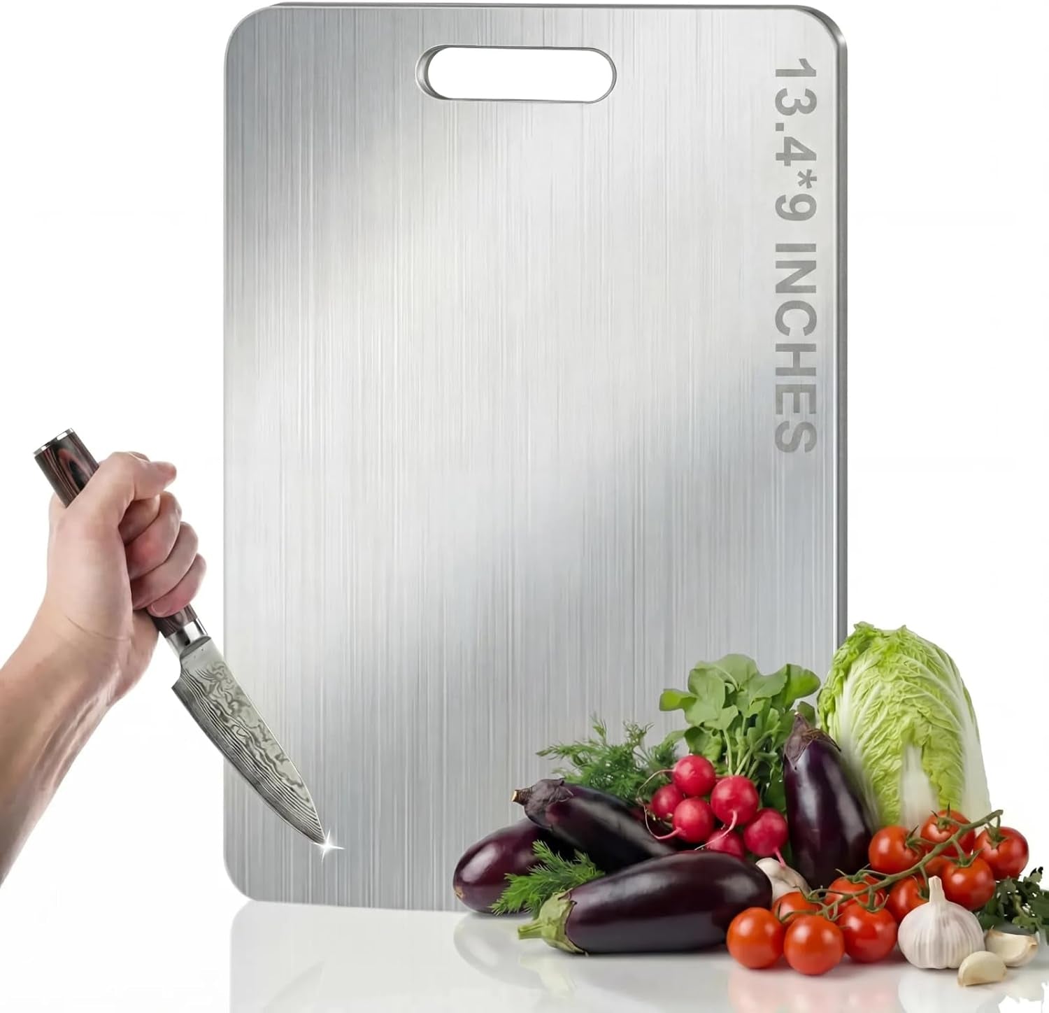 Titanium Cutting Board - 100% Pure Titanium Cutting Boards, Food-Grade, Non-Slip Surface, Dishwasher Safe, for Elegant Serving Tray for Kitchen, Charcuterie, Meat, Vegetables, Easy Clean, 13.4"X9"