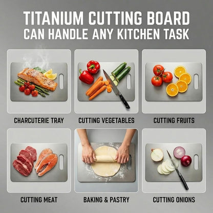 Titanium Cutting Board - 100% Pure Titanium Cutting Boards, Food-Grade, Non-Slip Surface, Dishwasher Safe, for Elegant Serving Tray for Kitchen, Charcuterie, Meat, Vegetables, Easy Clean, 13.4"X9"