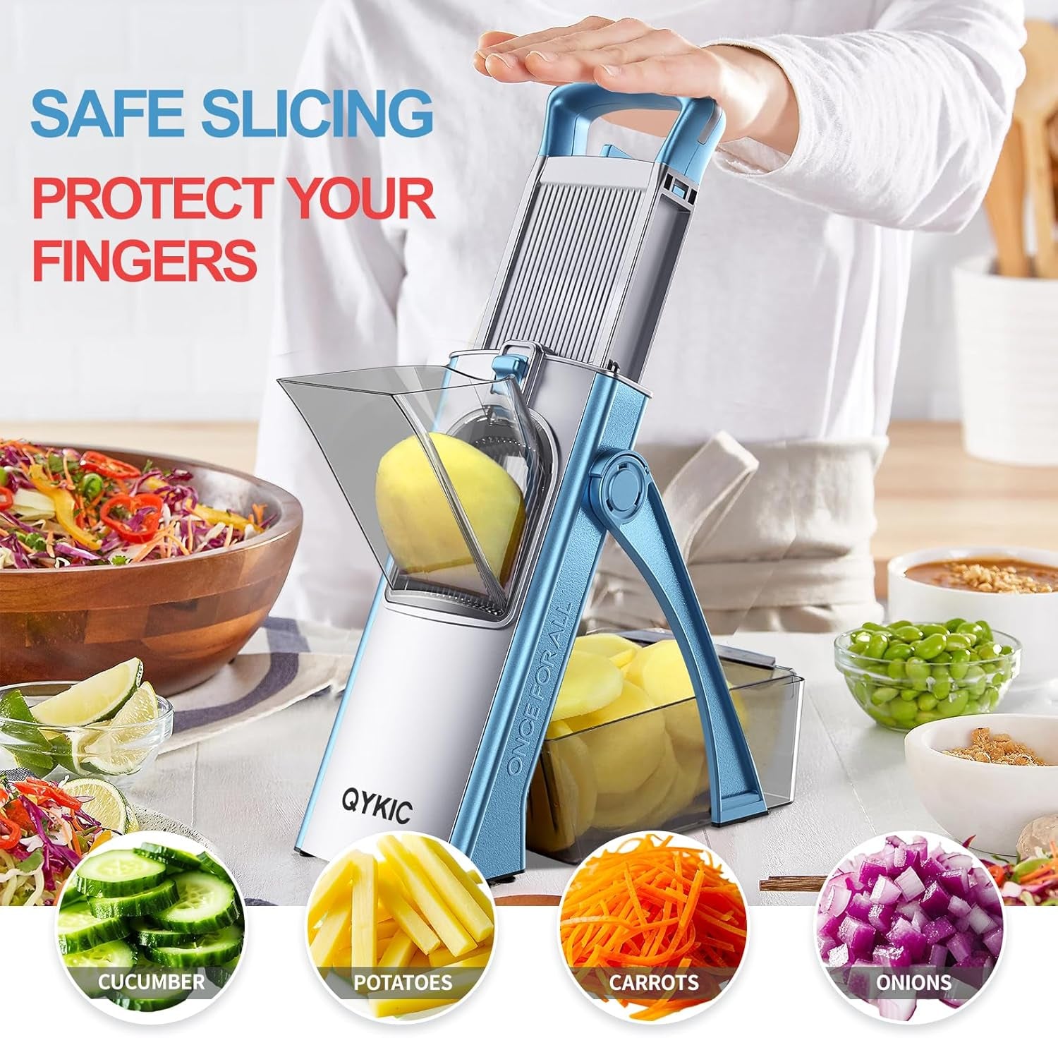 Safe Mandoline Slicer for Kitchen, Adjustable Potato Slicer Pro