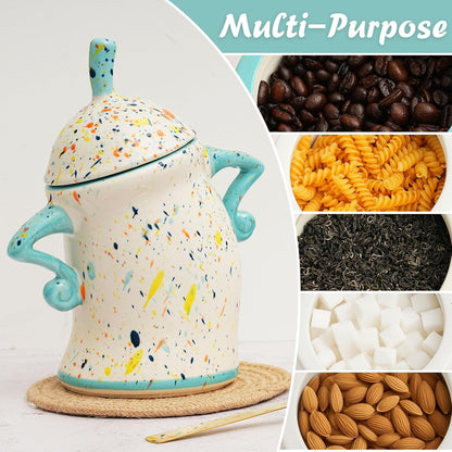 Sassy Handmade Ceramic Storage Canister with Attitude, Airtight Coffee Kitchen Canister for Sugar, Flour, Tea,Nuts (Cyan)