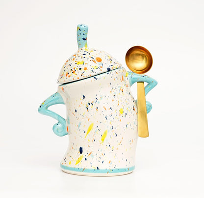 Sassy Handmade Ceramic Storage Canister with Attitude, Airtight Coffee Kitchen Canister for Sugar, Flour, Tea,Nuts (Cyan)