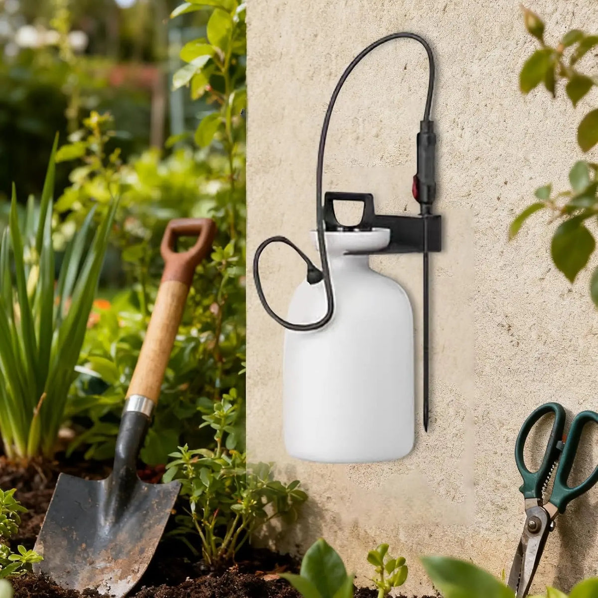 2Pcs Wall Mounted Spray Bottle Holder - Lightweight Tool Organizer with Multi-Function Hooks (Wall, Home Organizer, Hose), Zoned Storage Bracket for Garage, Lawn Care Outdoor Tool Hold Use