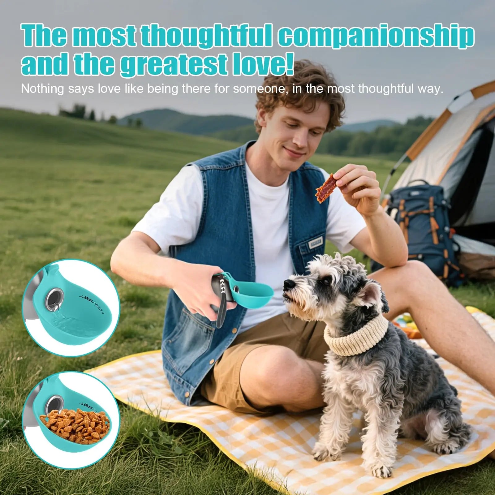 Lumikata 2-in-1 Portable Dog Water Bottle with 10oz Stainless Steel and Silicone Foldable Bowl - Leak-Proof Design for Small Dogs and Pet Feeding Supplies