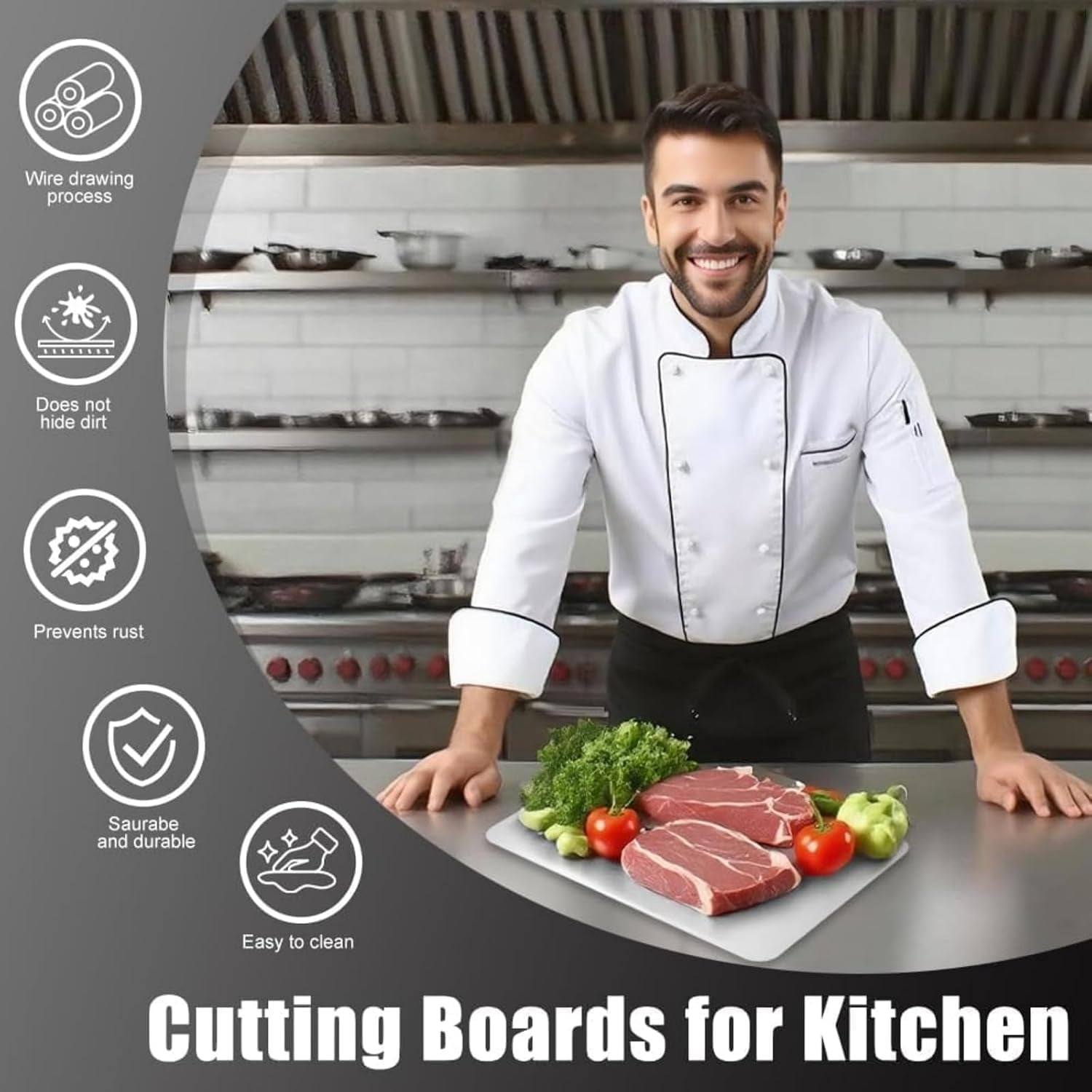 Titanium Cutting Board - 100% Pure Titanium Cutting Boards, Food-Grade, Non-Slip Surface, Dishwasher Safe, for Elegant Serving Tray for Kitchen, Charcuterie, Meat, Vegetables, Easy Clean, 13.4"X9"